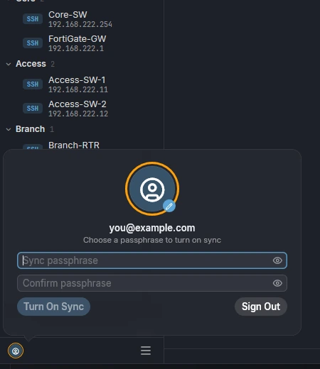 Choose a passphrase card in SheepTerm